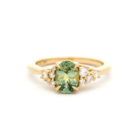 14k Yellow Engagement Ring with 0.94ct Oval Teal Montana Sapphire with Accent Diamonds