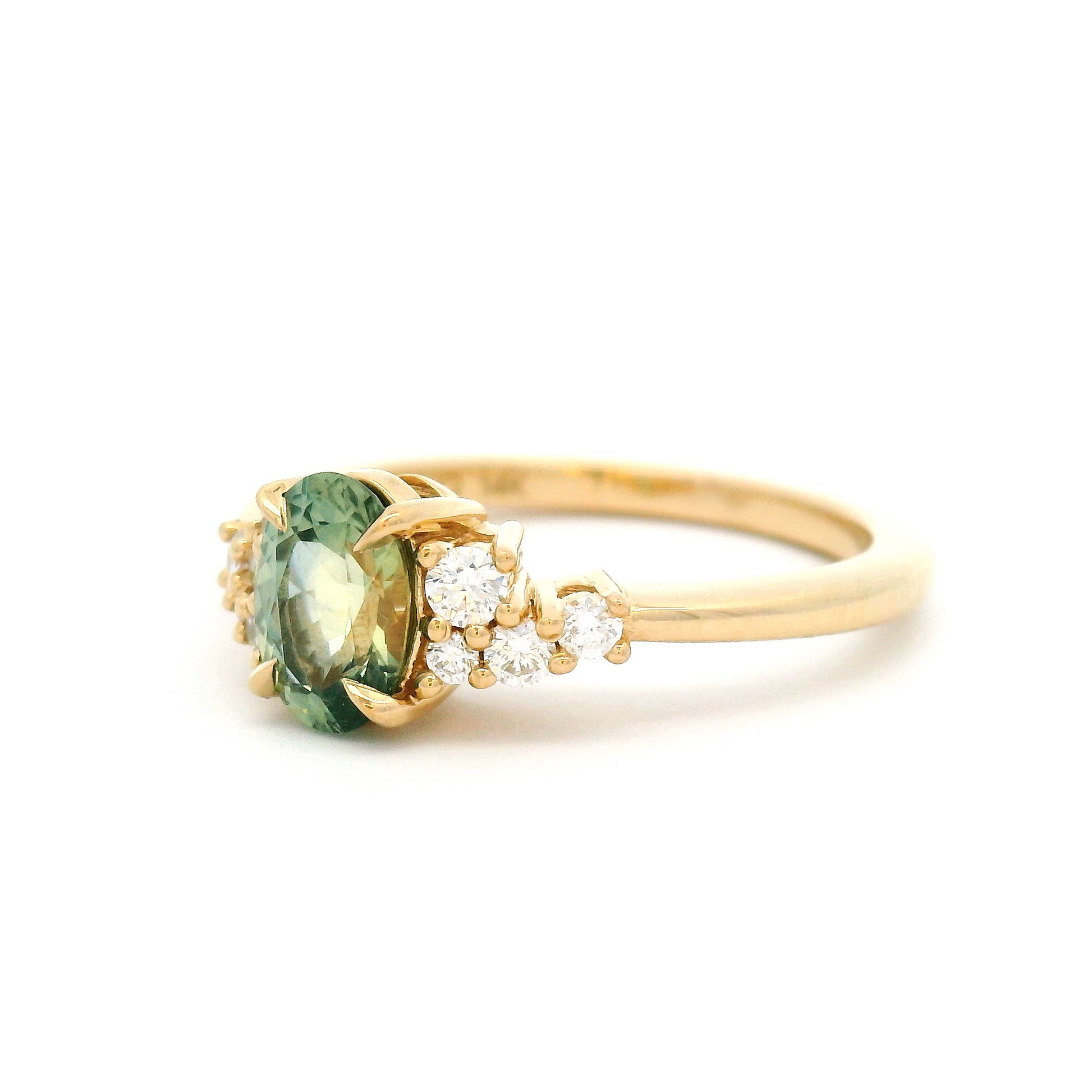 14k Yellow Engagement Ring with 0.94ct Oval Teal Montana Sapphire with Accent Diamonds