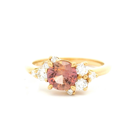 14k Yellow Ring with 0.91ct Dark Peach Sapphire and Accent Diamonds