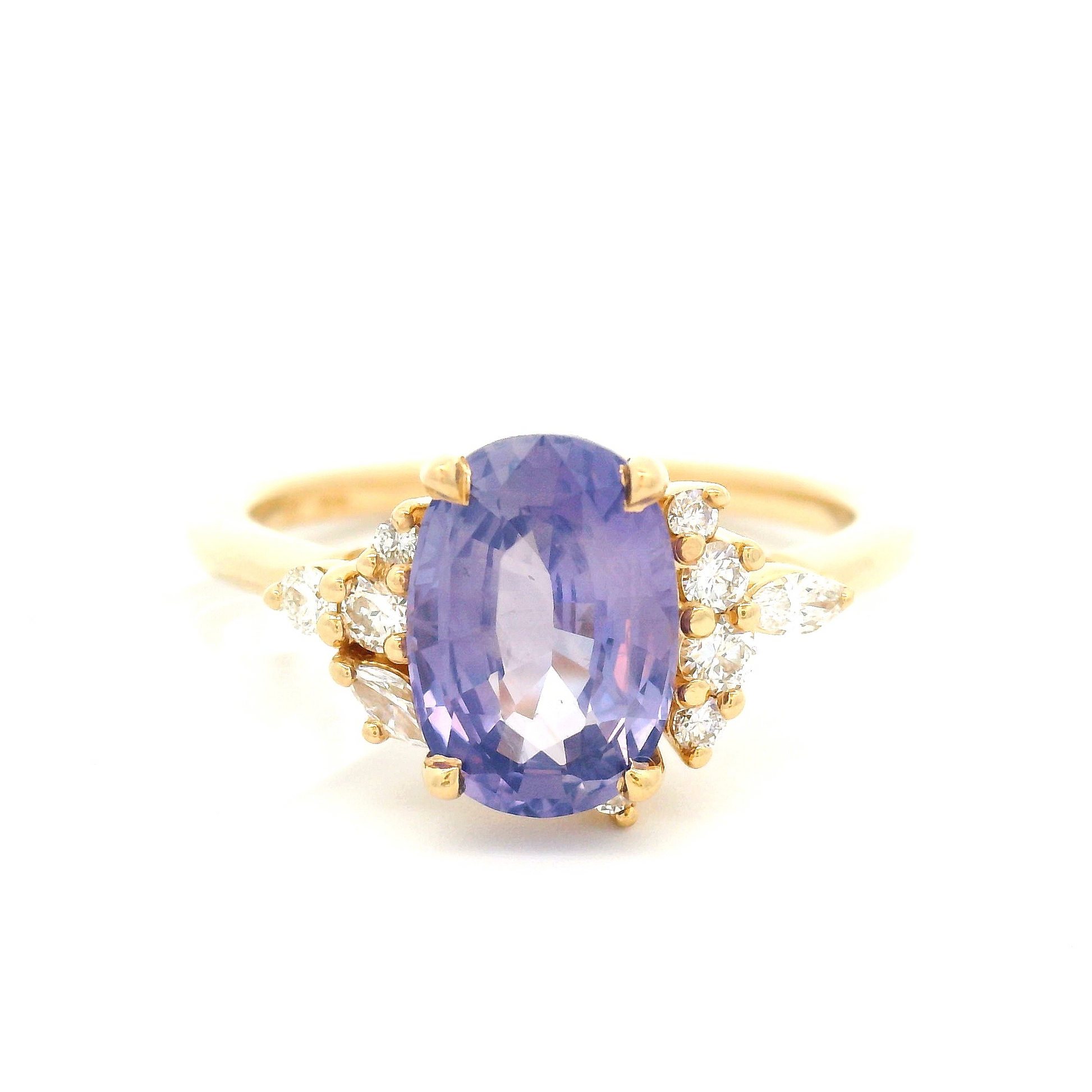 14k Yellow Engagement Ring with 2.19ct Purple Sapphire and Accent Diamonds