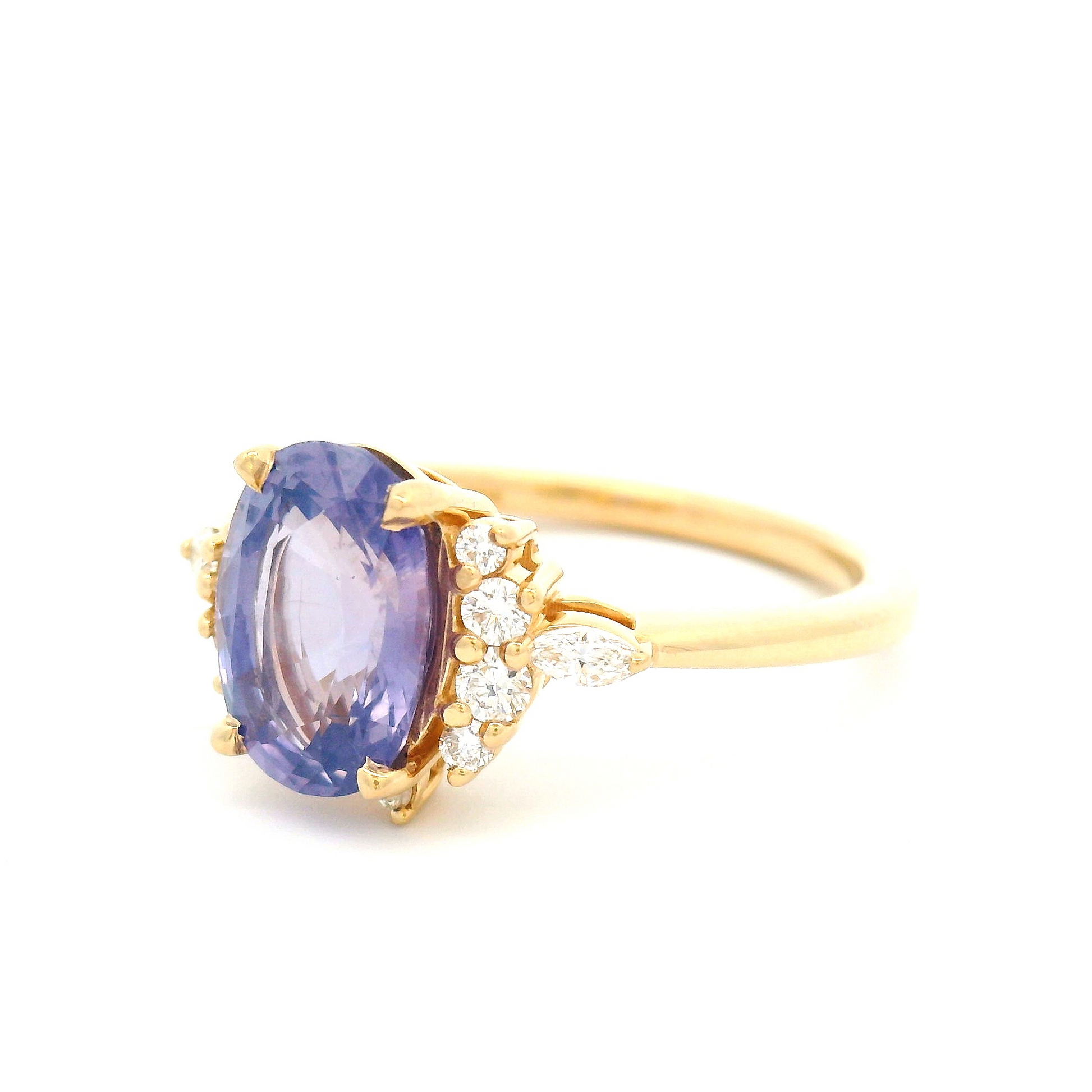 14k Yellow Engagement Ring with 2.19ct Purple Sapphire and Accent Diamonds