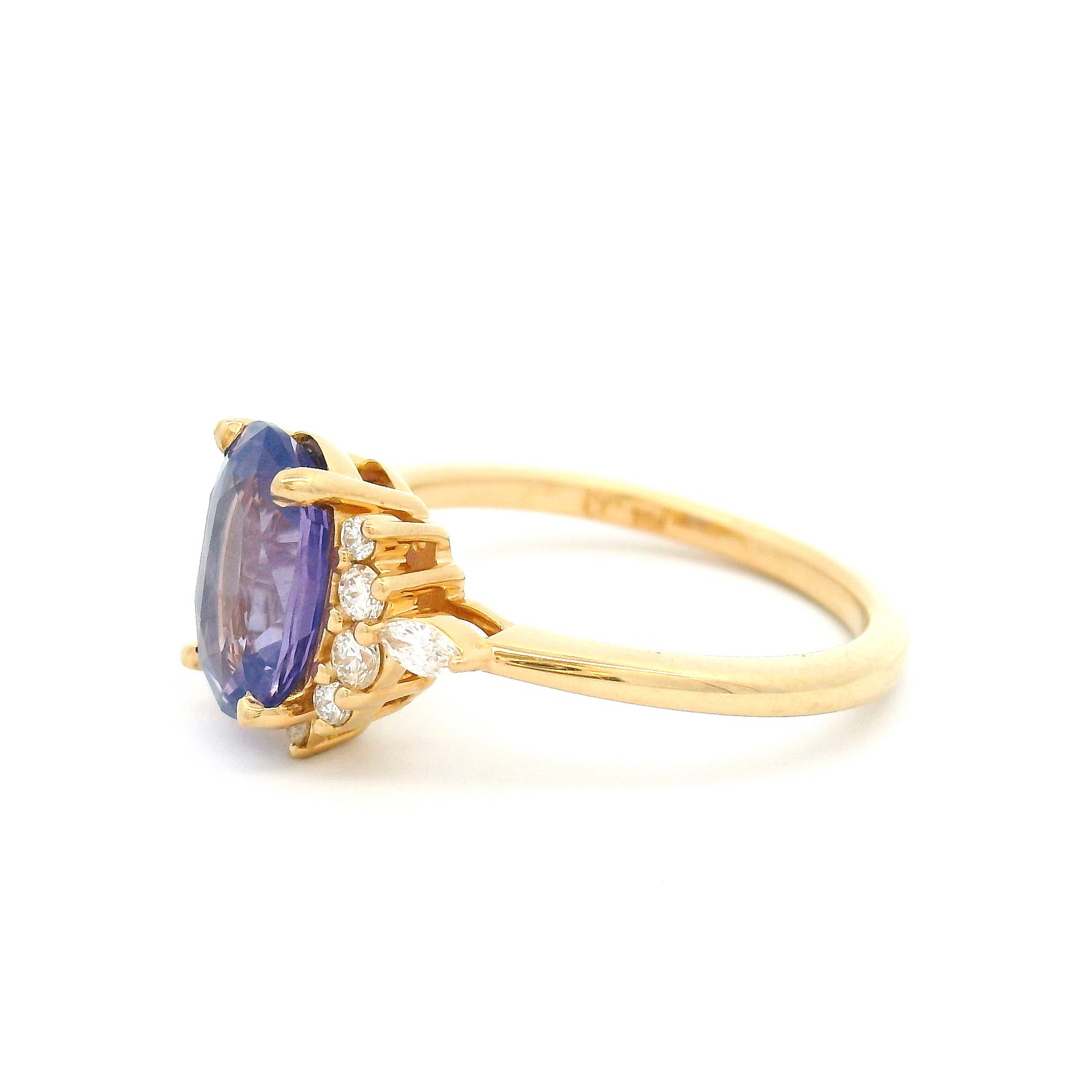14k Yellow Engagement Ring with 2.19ct Purple Sapphire and Accent Diamonds