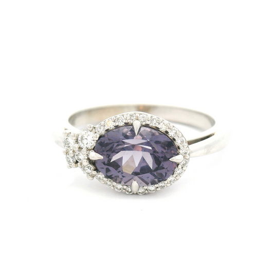 14k White Engagement Ring with 1.63ct Purple Spinel and Accent Diamonds
