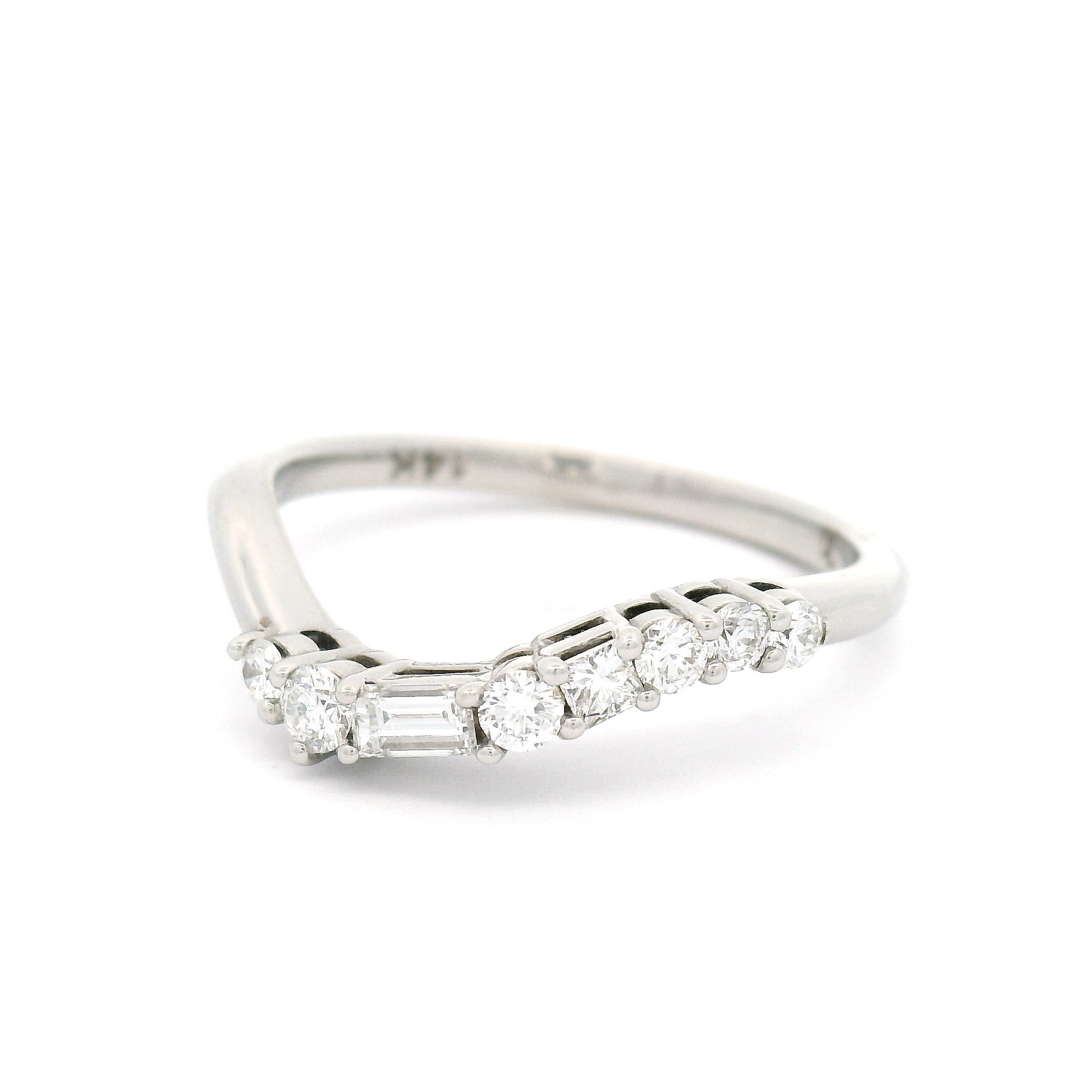 14k White Gold Asymmetrical Band with 0.29cts Mixed Cut Diamonds
