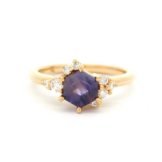14k Yellow Engagement Ring with 1.28ct Opalescent Purple Sapphire and Accent Diamonds