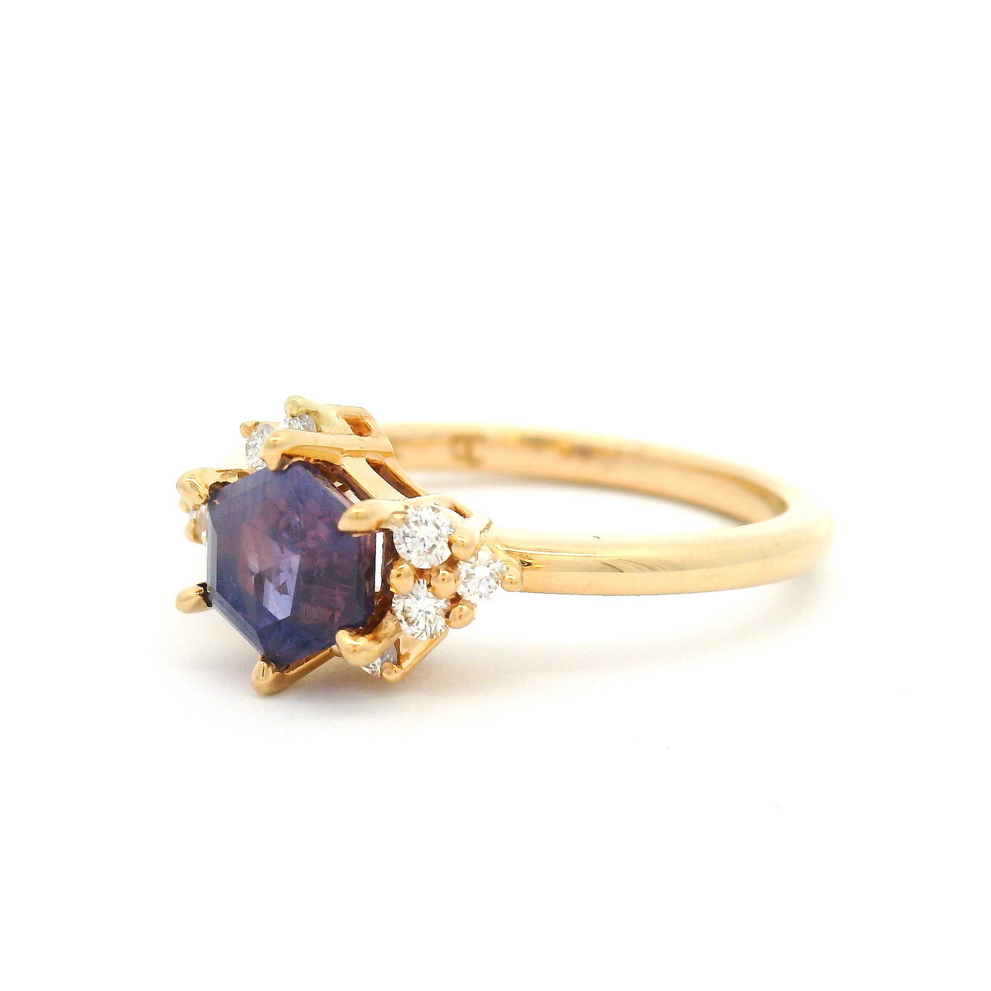 14k Yellow Engagement Ring with 1.28ct Opalescent Purple Sapphire and Accent Diamonds