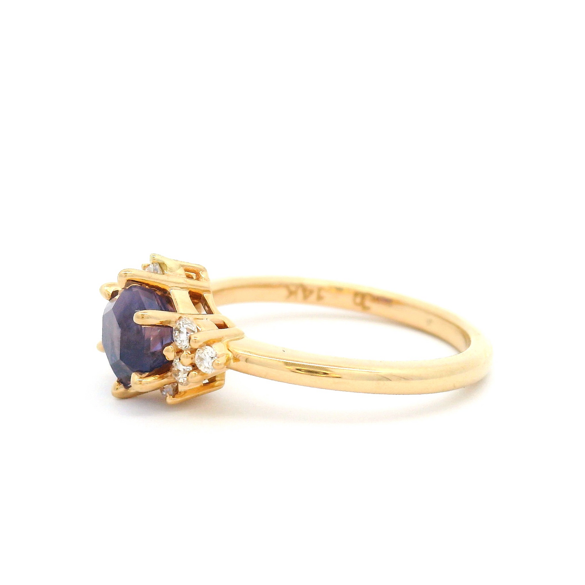 14k Yellow Engagement Ring with 1.28ct Opalescent Purple Sapphire and Accent Diamonds
