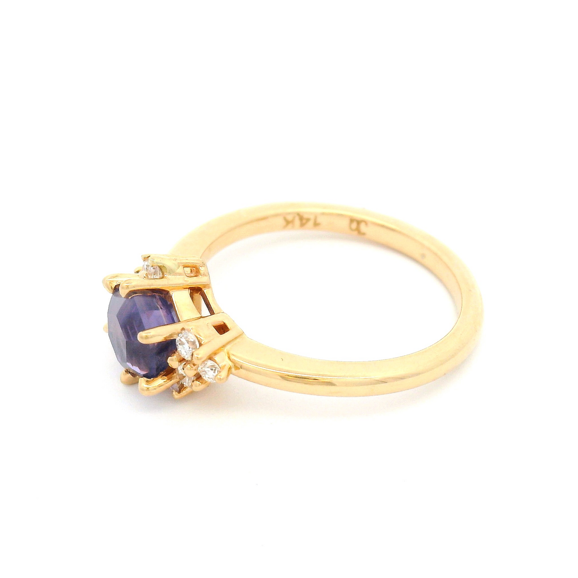 14k Yellow Engagement Ring with 1.28ct Opalescent Purple Sapphire and Accent Diamonds