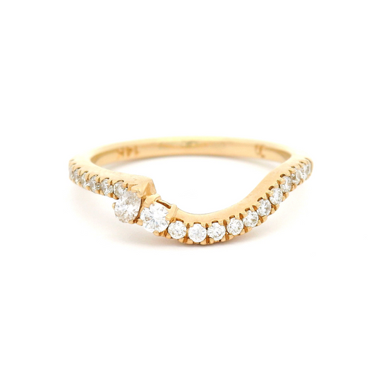 14k Yellow Asymmetrical Contour Band with 0.26cts Mixed Diamonds