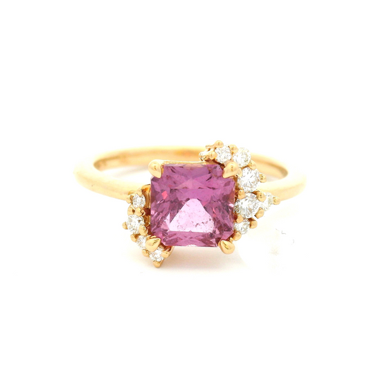 14k Yellow Engagement Ring with 1.44ct Pink Sapphire and Accent Diamonds