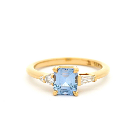 18k Yellow Engagement Ring with 1.04ct Emerald-Cut Blue Sapphire and Accent Diamonds