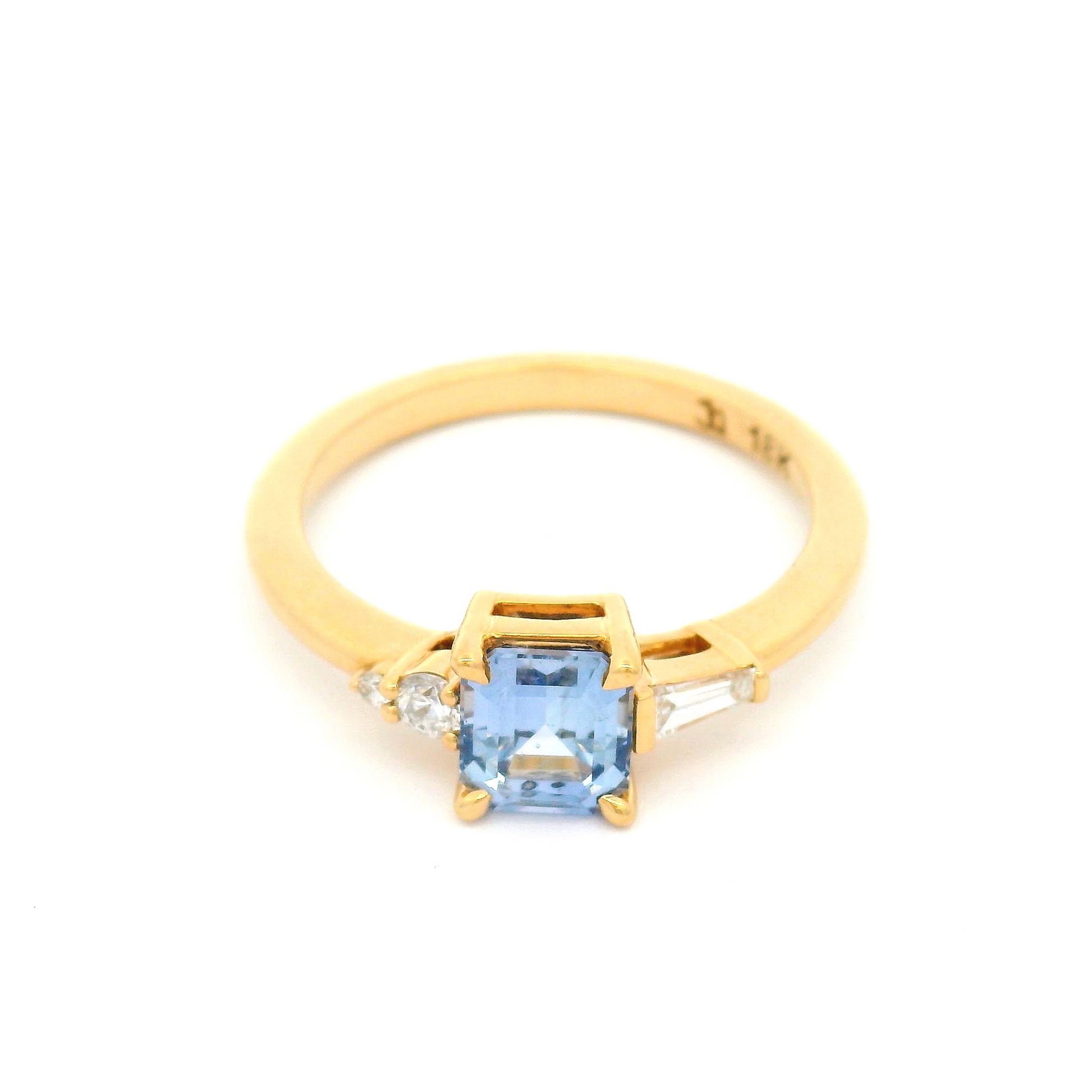 18k Yellow Engagement Ring with 1.04ct Emerald-Cut Blue Sapphire and Accent Diamonds