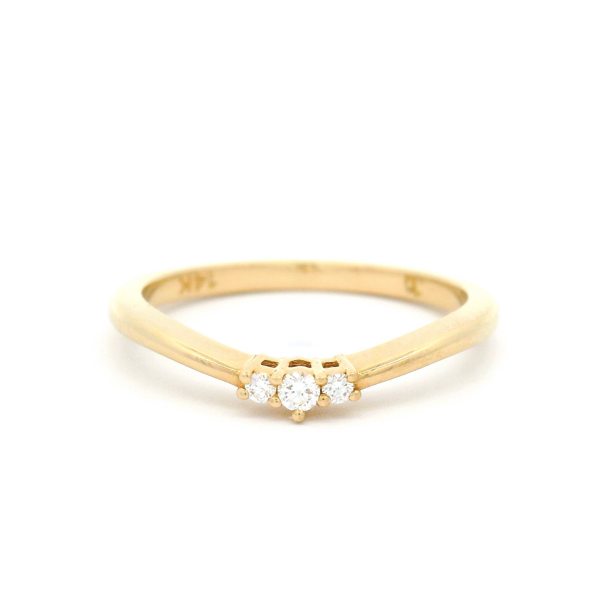 14k Yellow Contour Band with 3 Accent Diamonds
