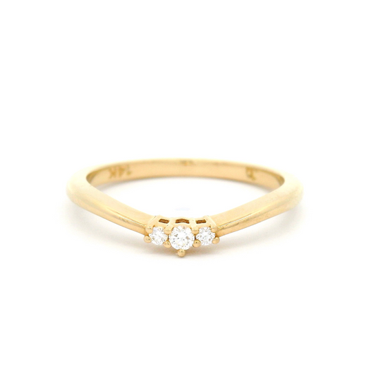 14k Yellow Contour Band with 3 Accent Diamonds