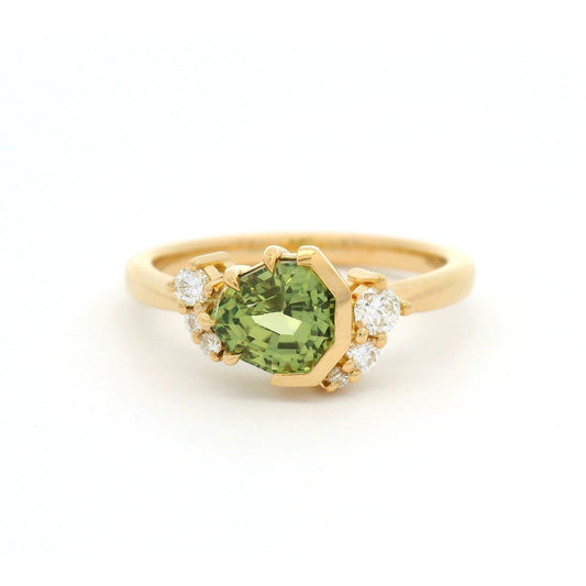 18k Yellow Engagement Ring with 1.27ct Green Sapphire & Accent Diamonds