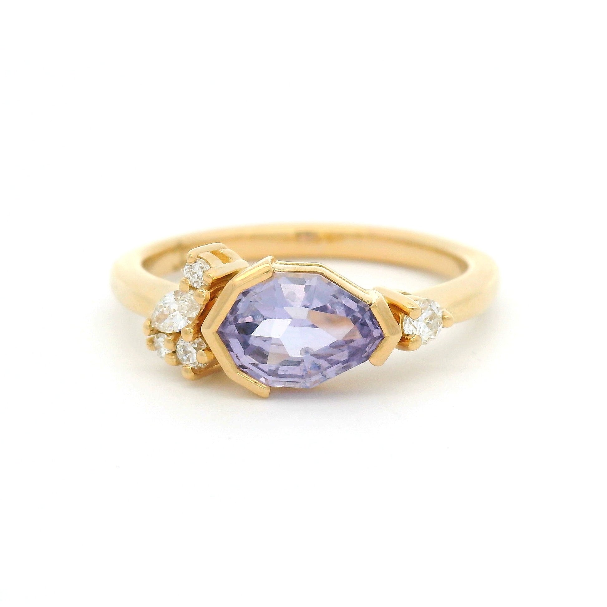 18k Yellow Engagement Ring with 1.14ct Purple Sapphire & Accent Diamonds