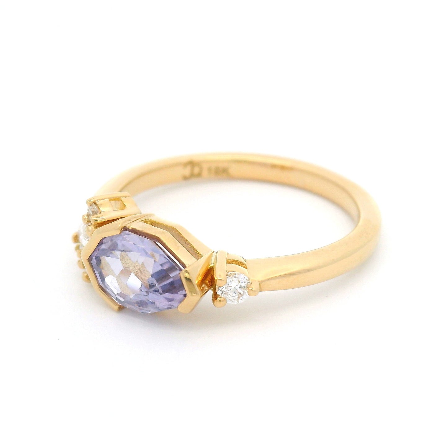 18k Yellow Engagement Ring with 1.14ct Purple Sapphire & Accent Diamonds
