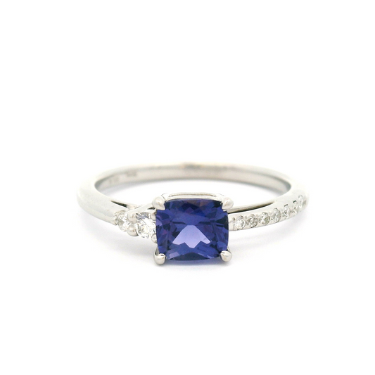 14k White Engagement Ring with 0.68ct Colour-Change Purple Sapphire and Accent Diamonds
