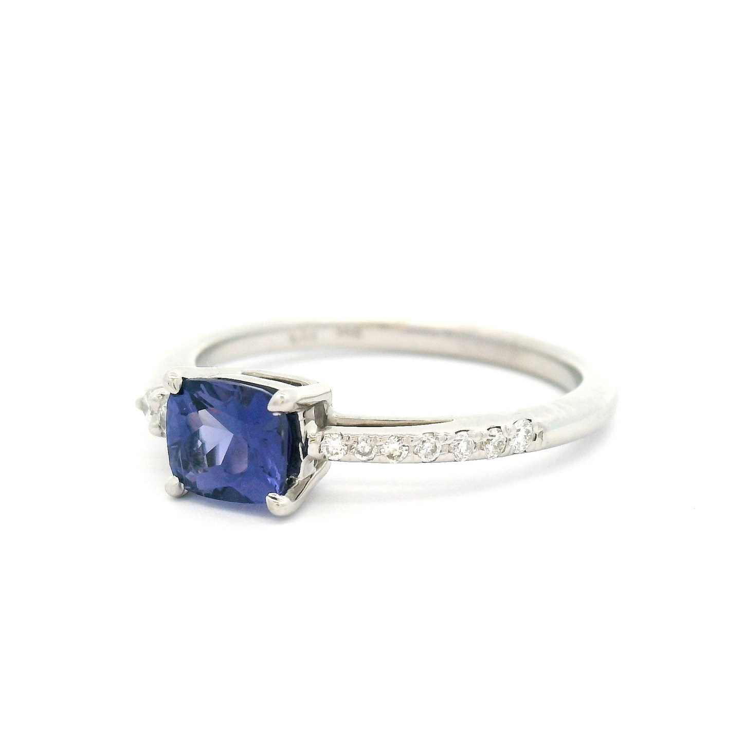 14k White Engagement Ring with 0.68ct Colour-Change Purple Sapphire and Accent Diamonds