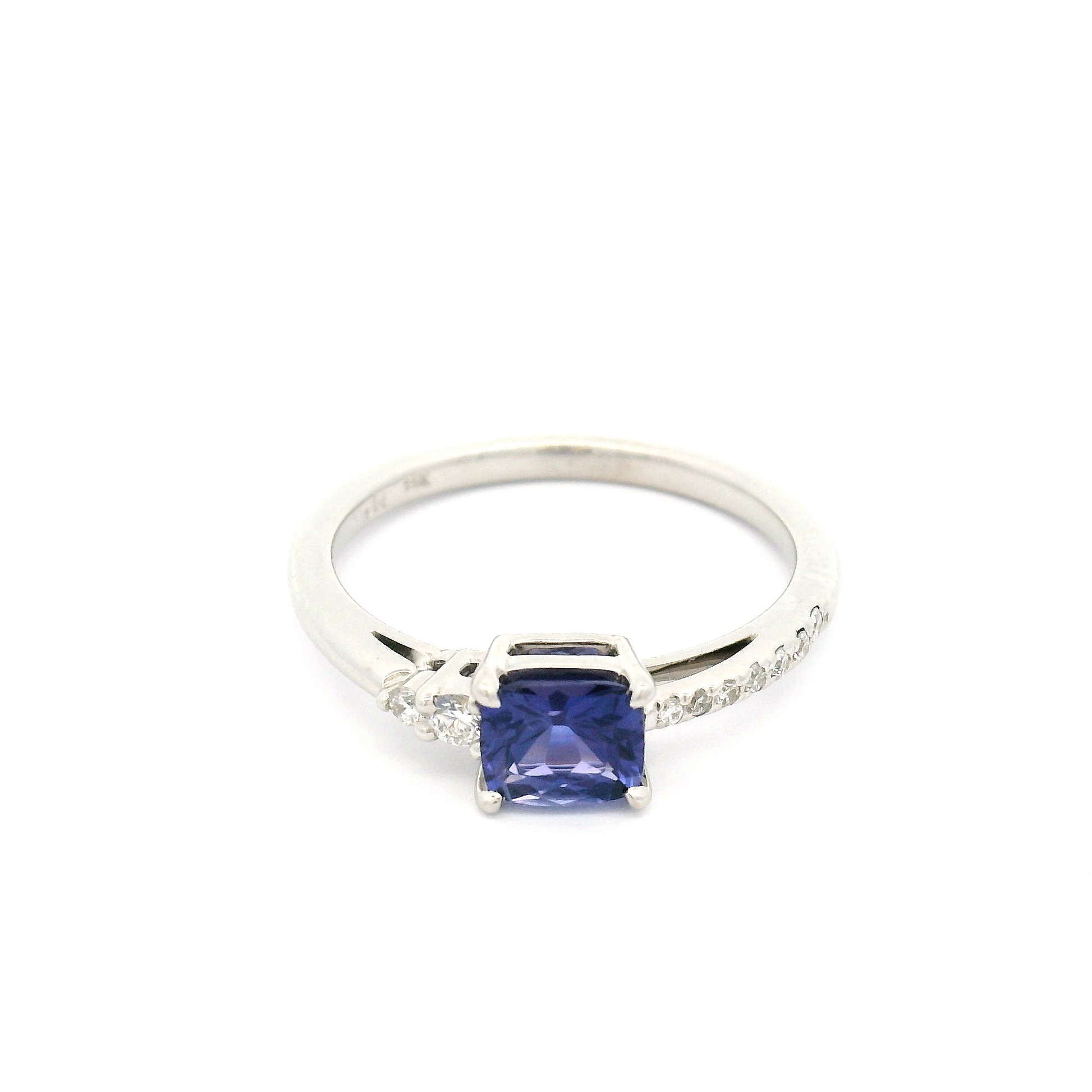 14k White Engagement Ring with 0.68ct Colour-Change Purple Sapphire and Accent Diamonds
