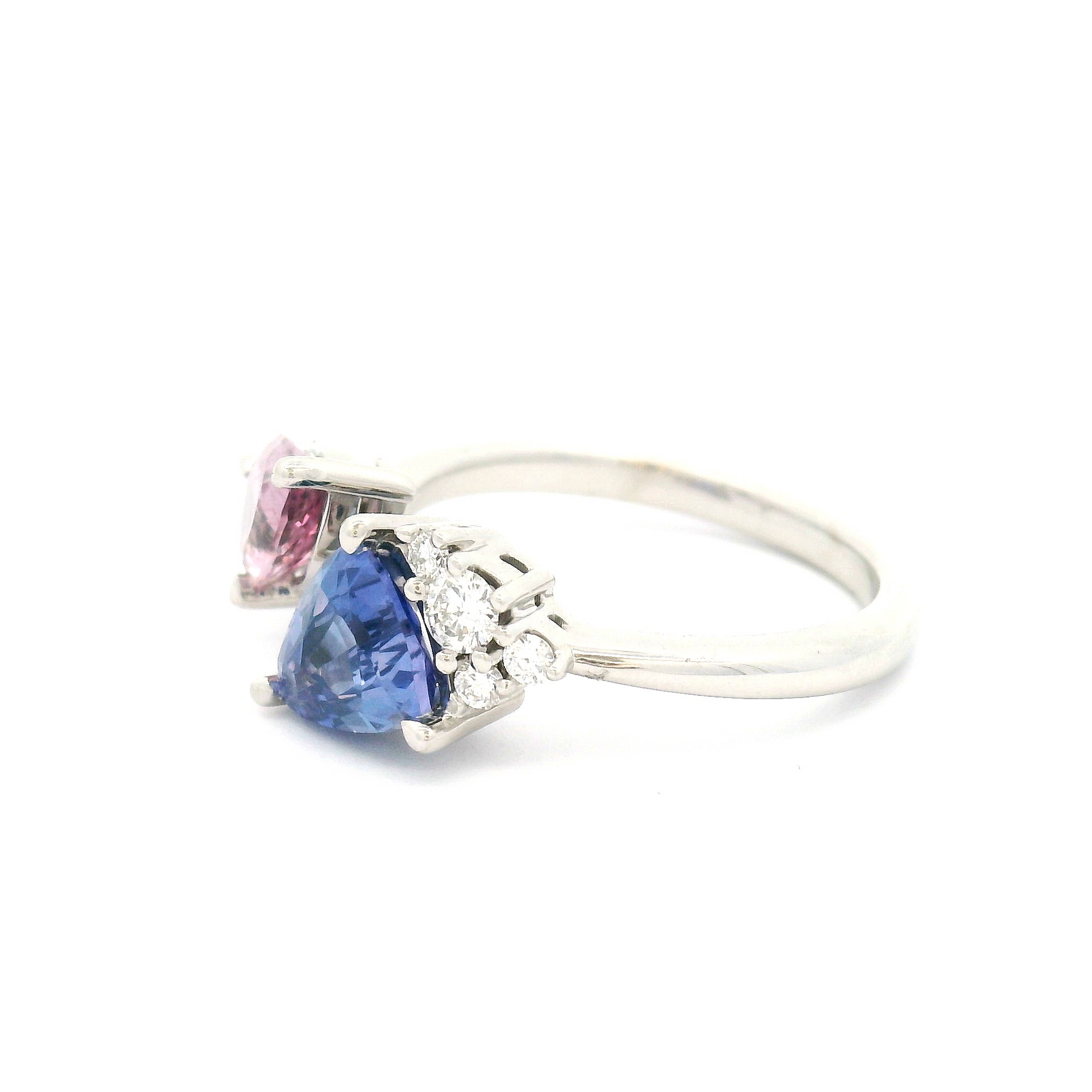 14k White Moi & Toi Ring with 0.93ct Blue Sapphire, 0.77ct Pink Spinel and Accent Diamonds