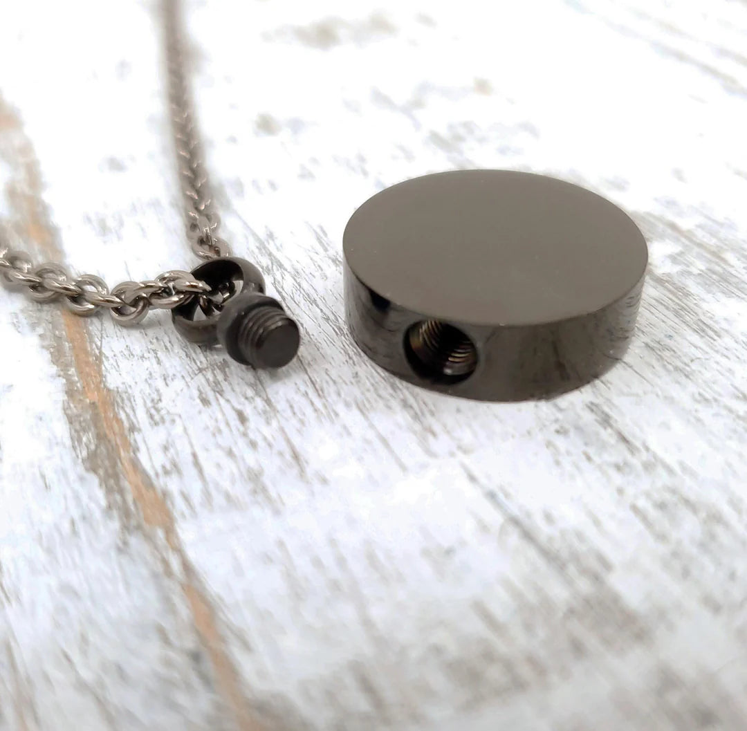 Black Stainless Steel Circle Cremation Urn Necklace