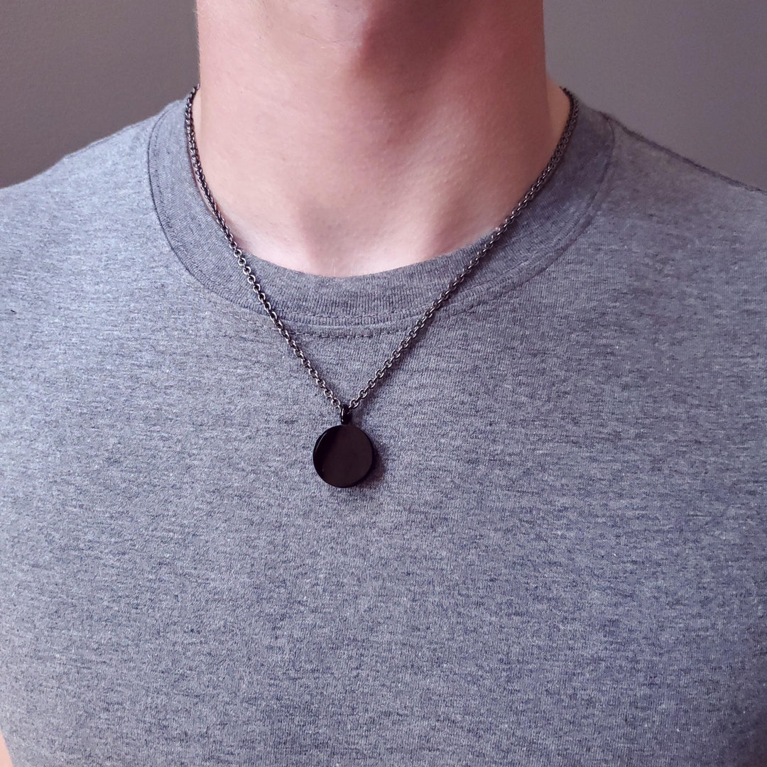 Black Stainless Steel Circle Cremation Urn Necklace