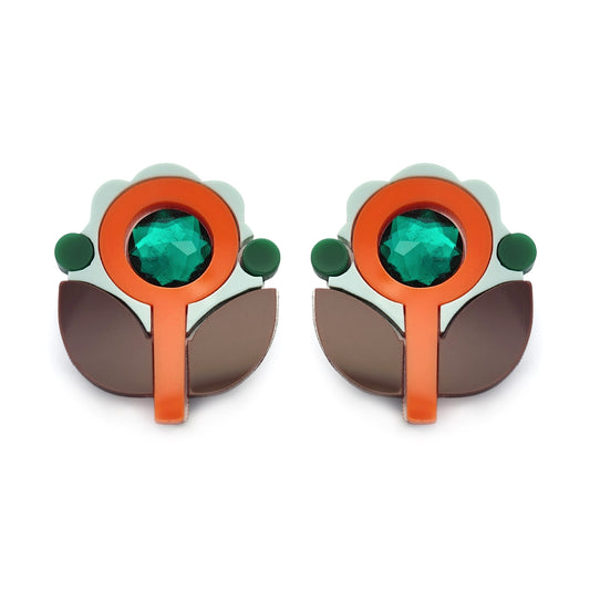 Orange & Brown Acrylic Bloom Earrings