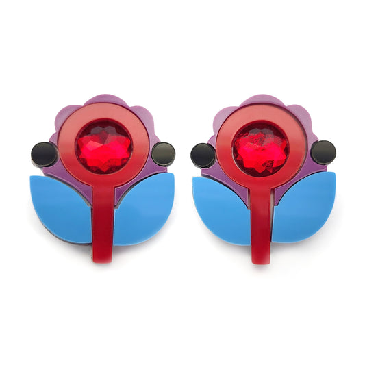 Red & Blue Acrylic Bloom Earrings