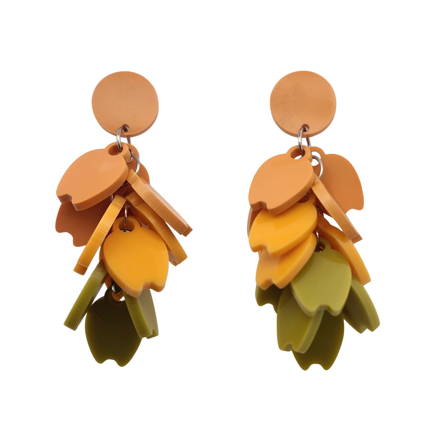 Yellow & Green Cascading Acrylic Petal Earrings