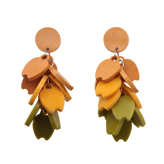 Yellow & Green Cascading Acrylic Petal Earrings