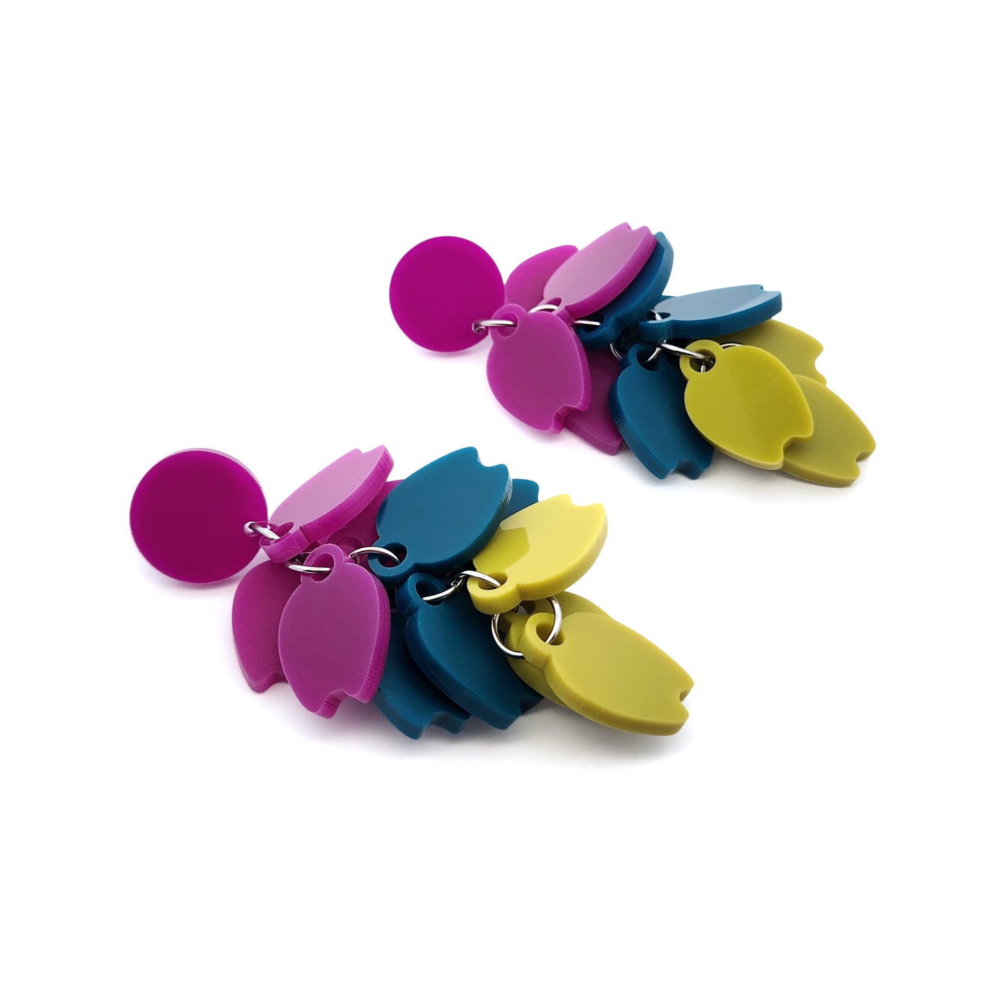 Purple & Green Cascading Acrylic Petal Earrings