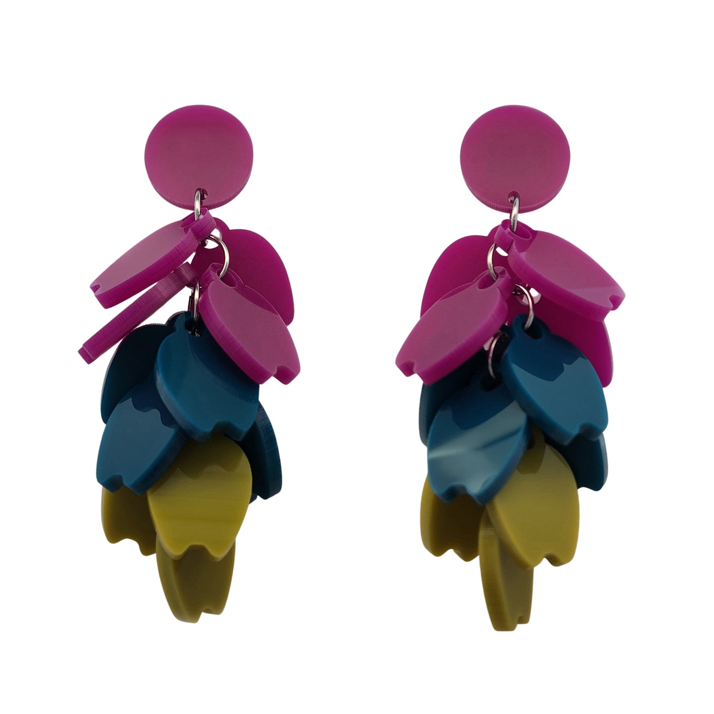 Purple & Green Cascading Acrylic Petal Earrings