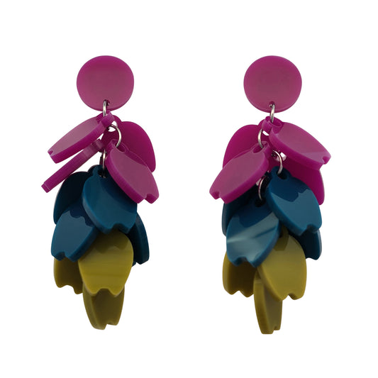 Purple & Green Cascading Acrylic Petal Earrings
