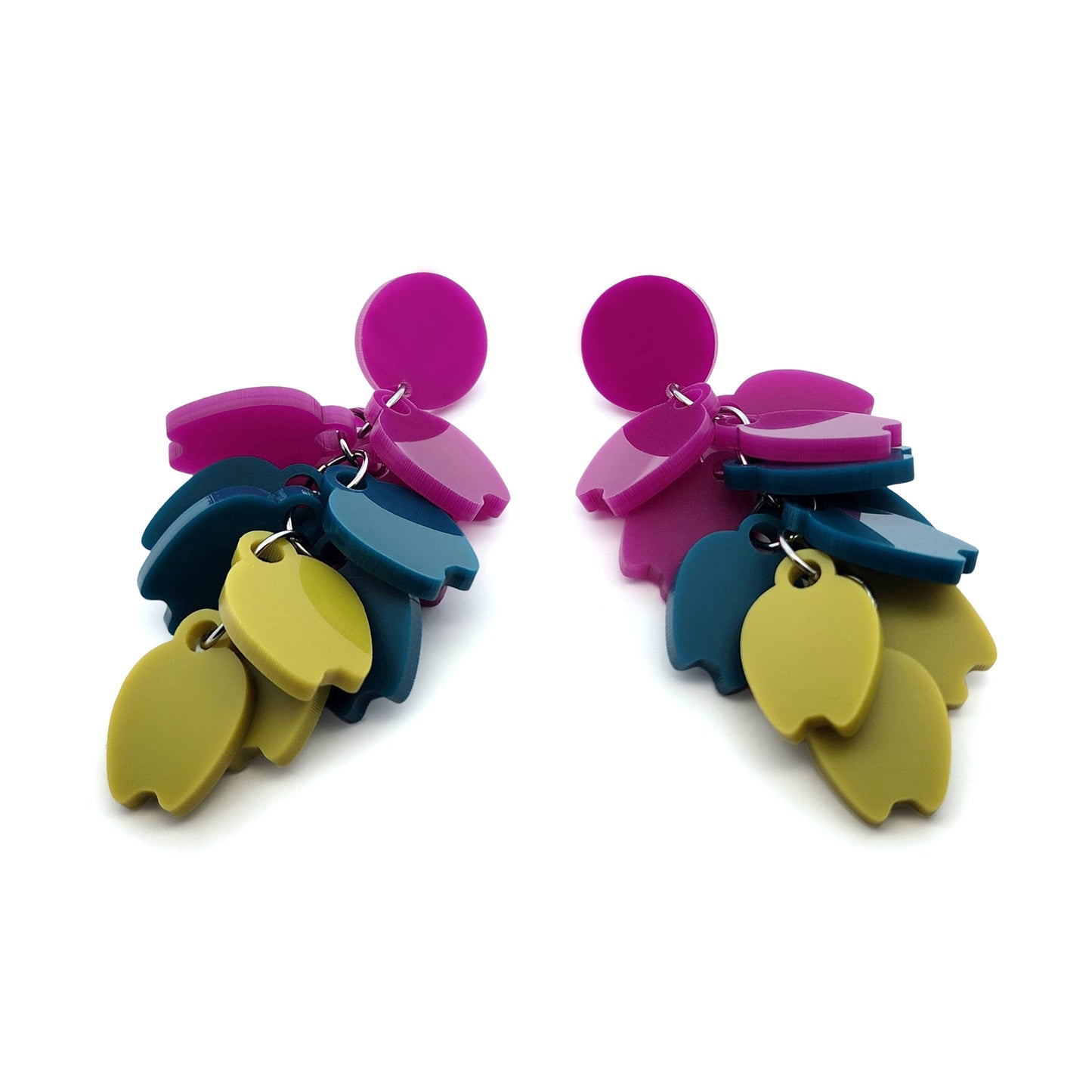 Purple & Green Cascading Acrylic Petal Earrings