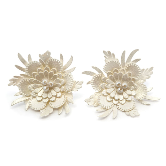 White Blossom Layered Leather Earrings
