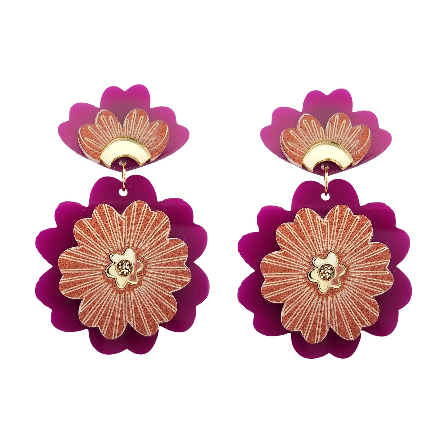Purple Acrylic Flower Statement Earrings