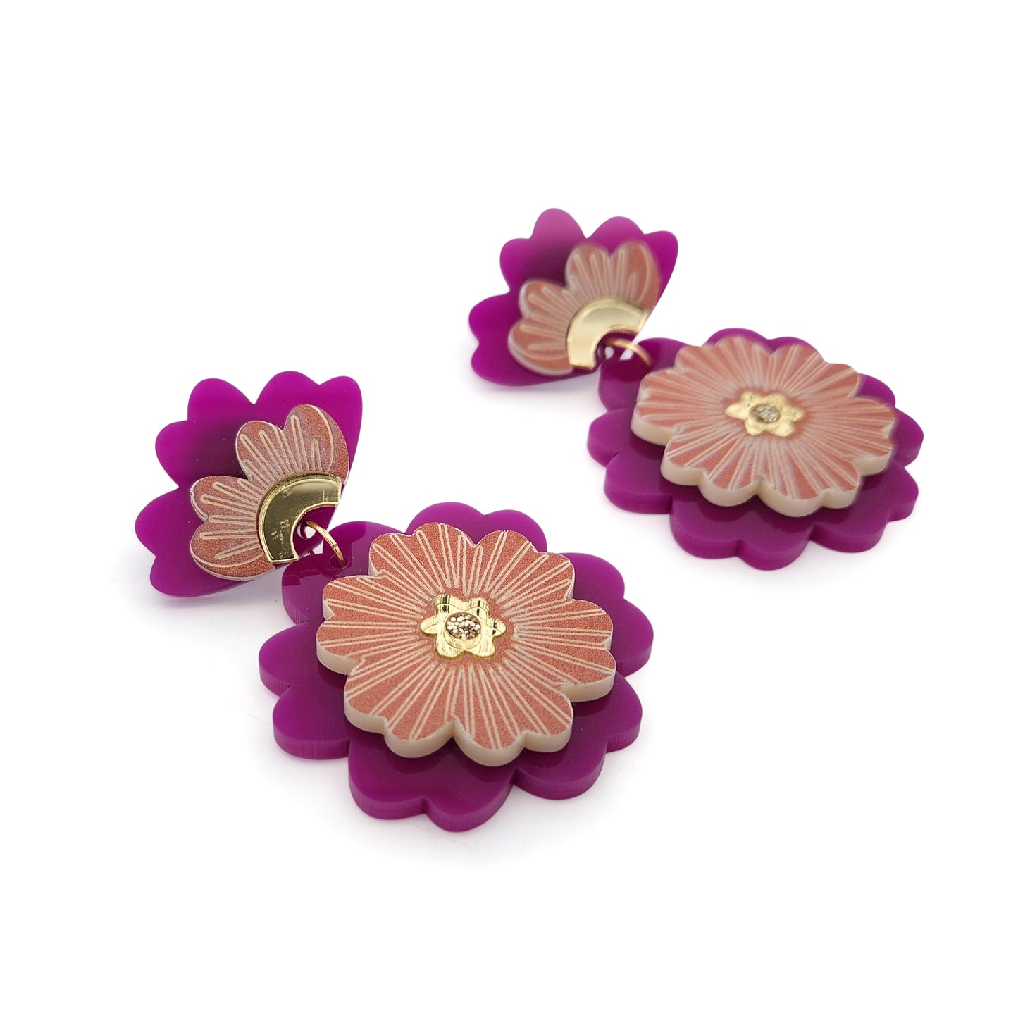 Purple Acrylic Flower Statement Earrings