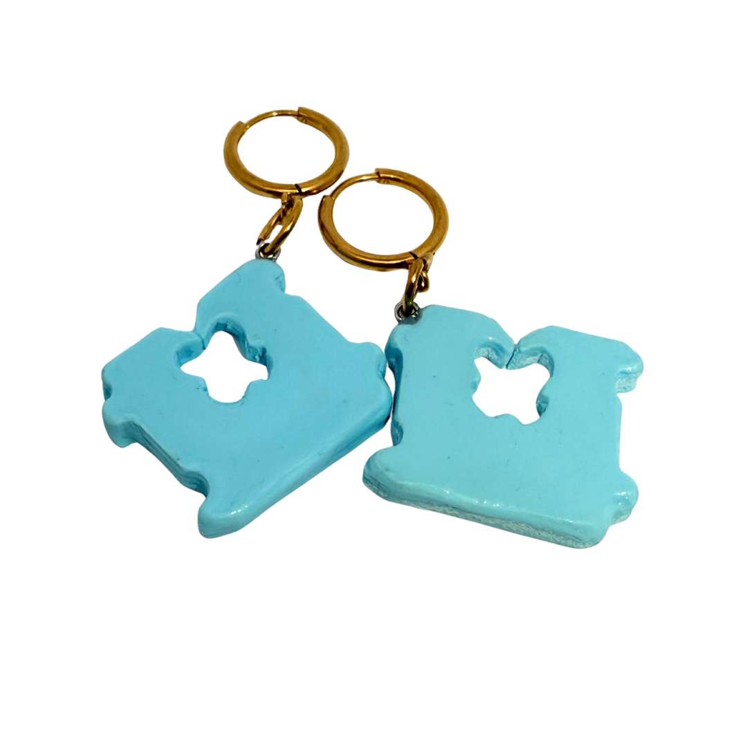 Handmade Blue Bread Tab Earrings