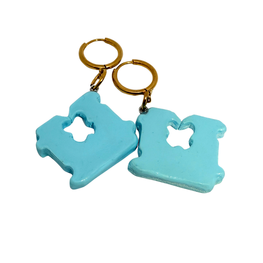 Handmade Blue Bread Tab Earrings