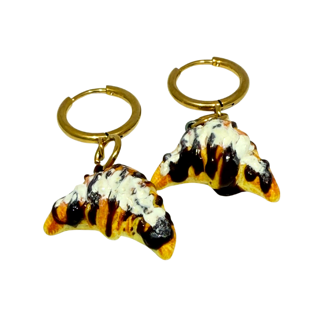 Handmade Chocolate Croissant Drop Earrings