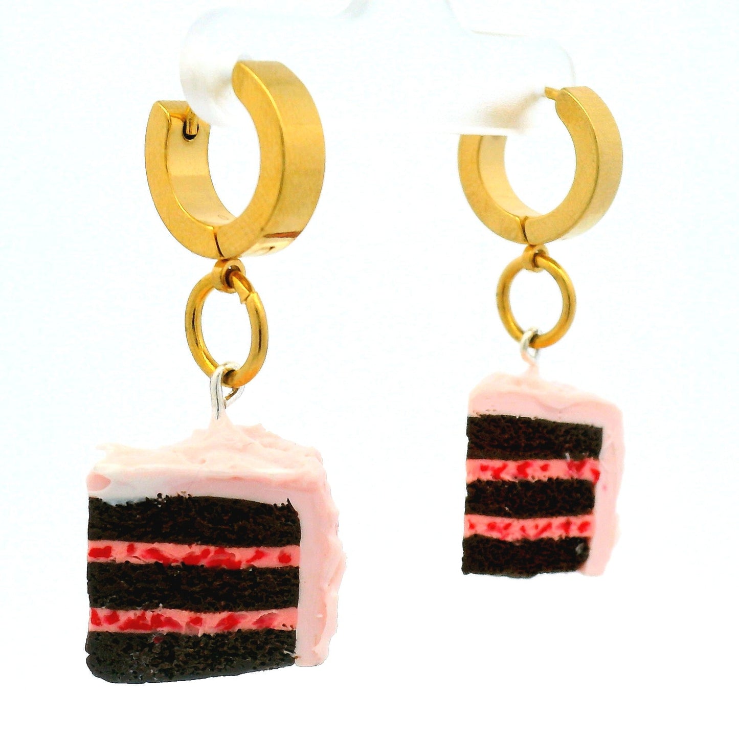 Handmade Strawberry Chocolate Cake Slice Earirngs