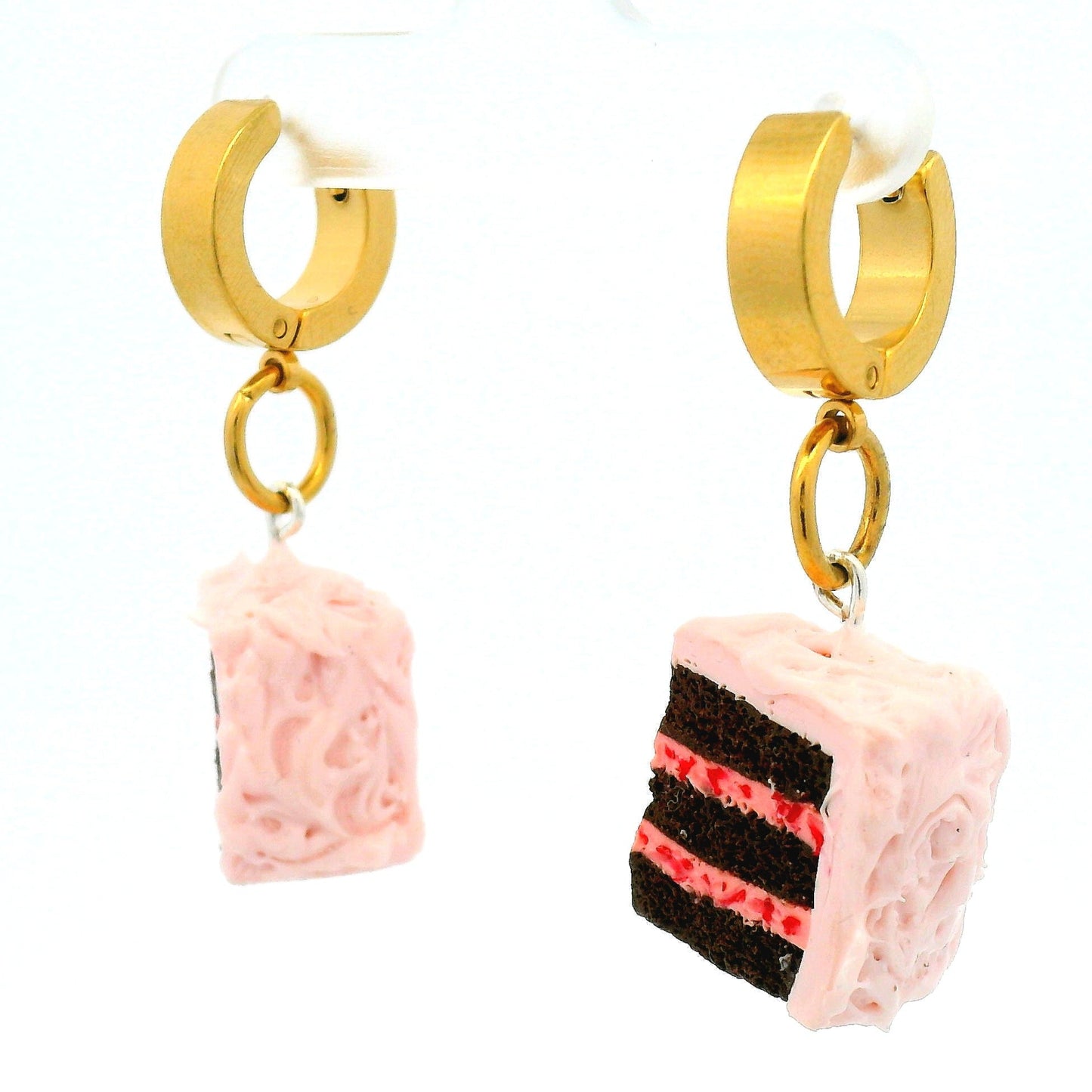 Handmade Strawberry Chocolate Cake Slice Earirngs