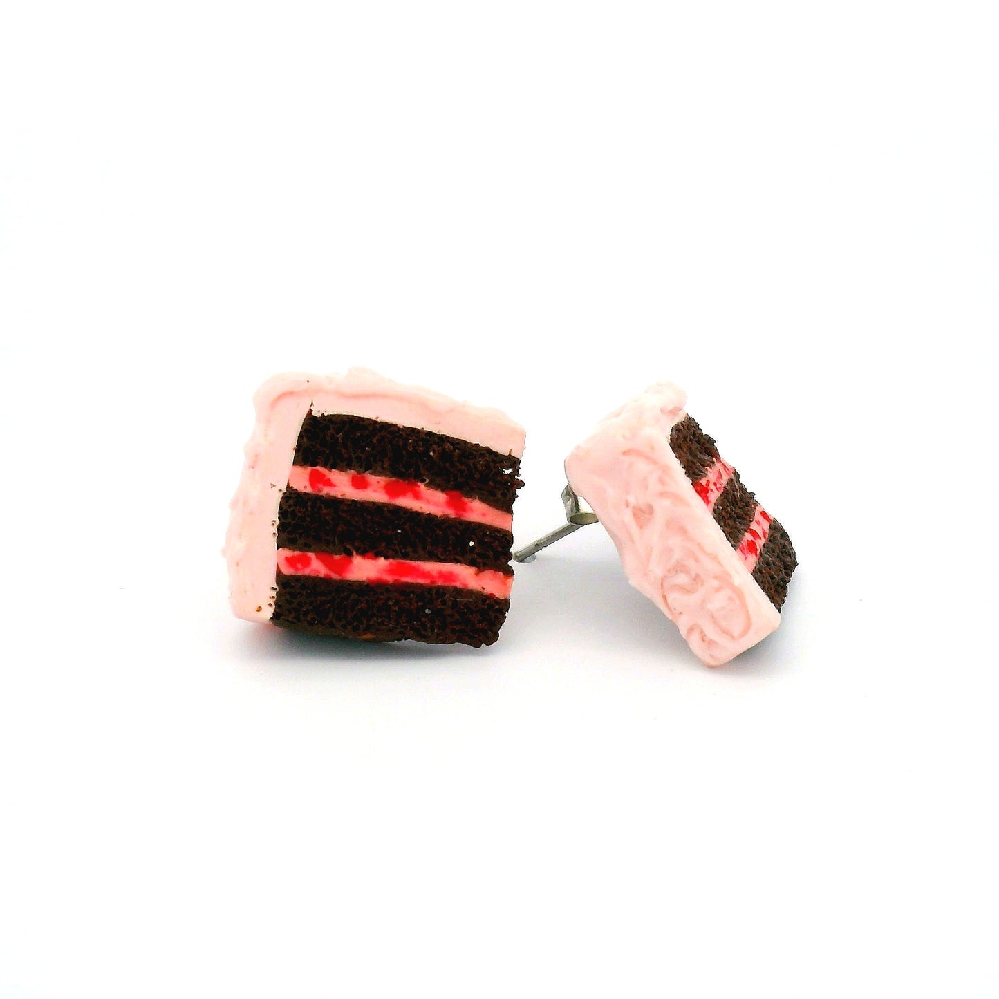 Handmade Strawberry Chocolate Cake Slice Stud Earrings