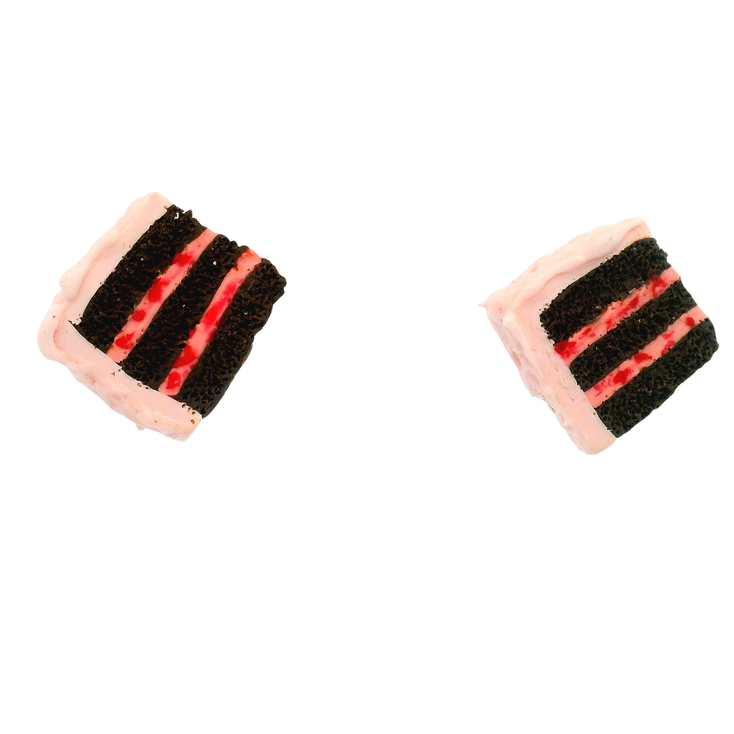 Handmade Strawberry Chocolate Cake Slice Stud Earrings