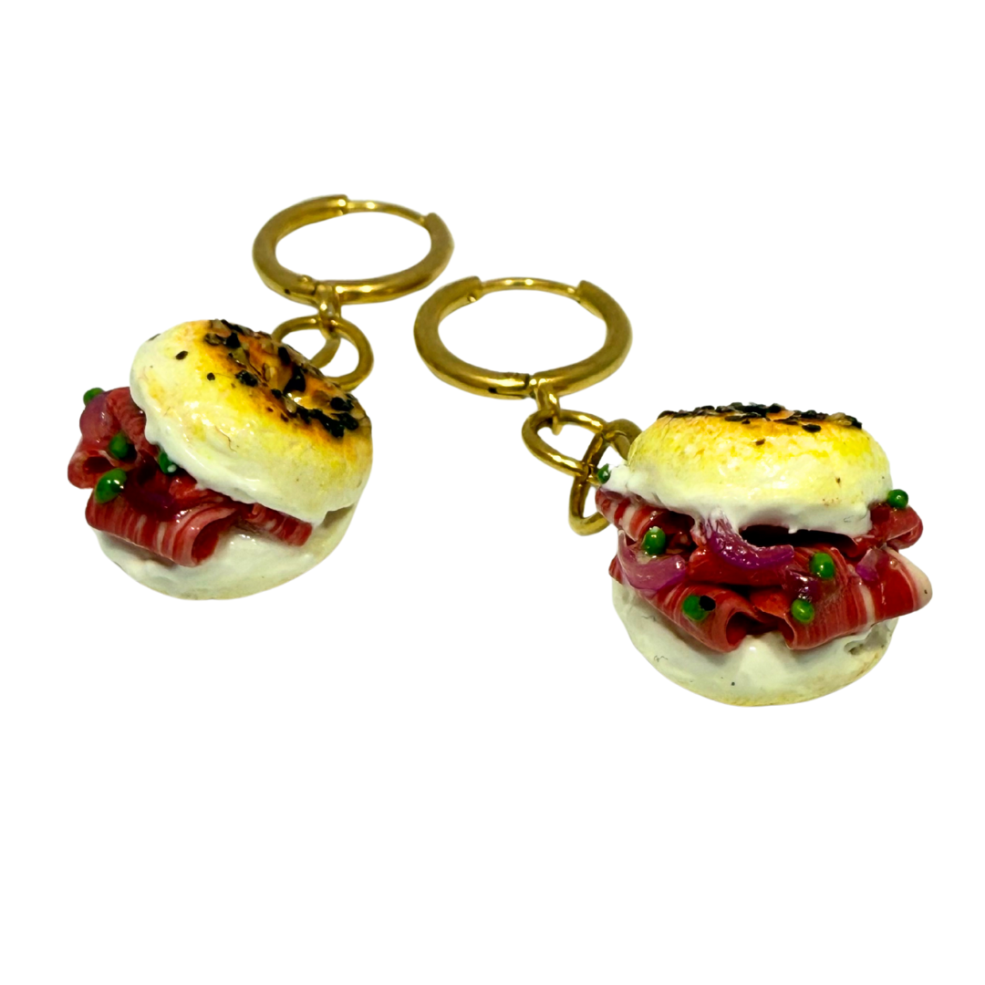 Handmade Salmon Cream Cheese Bagel Earrings