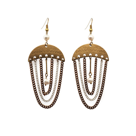 Brass Chain Arc Drop Earrings