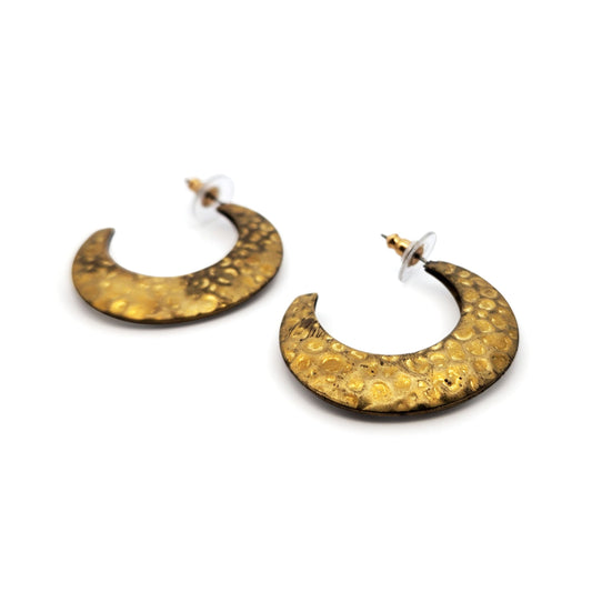 Brass Hammered Rough Open Hoop Earrings