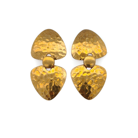 Double Trillion Brass Hammered Earrings