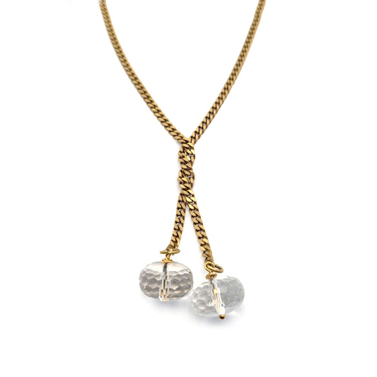 Long Brass Crystal Bead Lariat